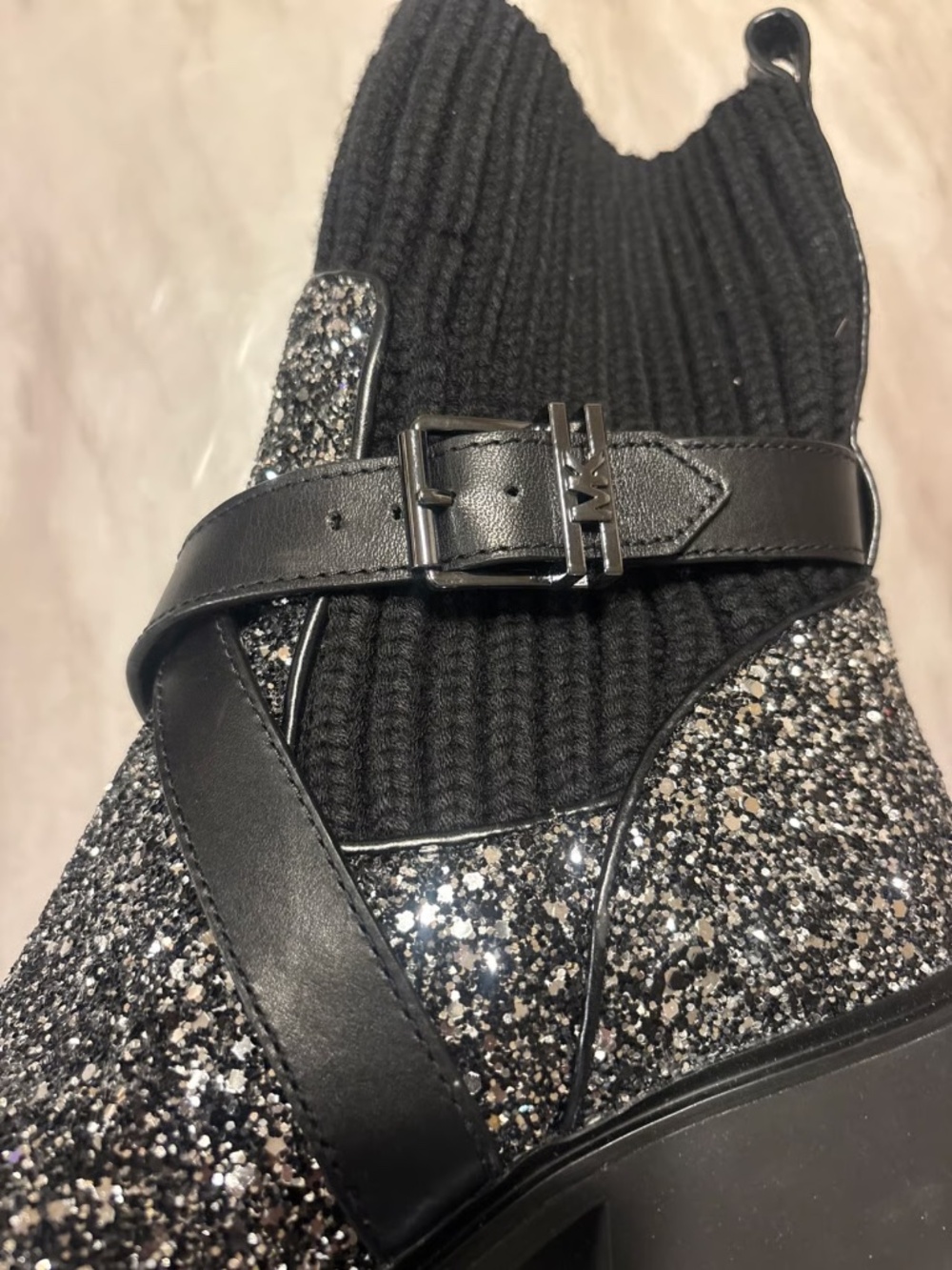 M KORS, Black/Silver sparkle knit booties, new - Picture 5 of 8
